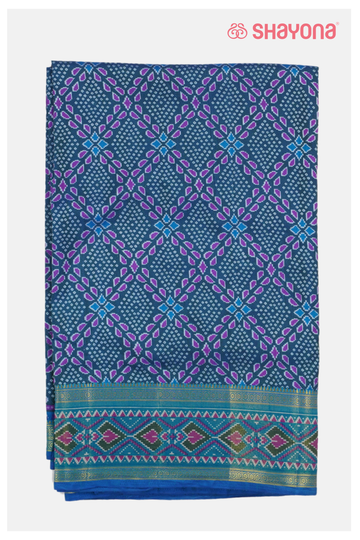 Petrol Blue Patola Saree,Cotton Saree With Printed