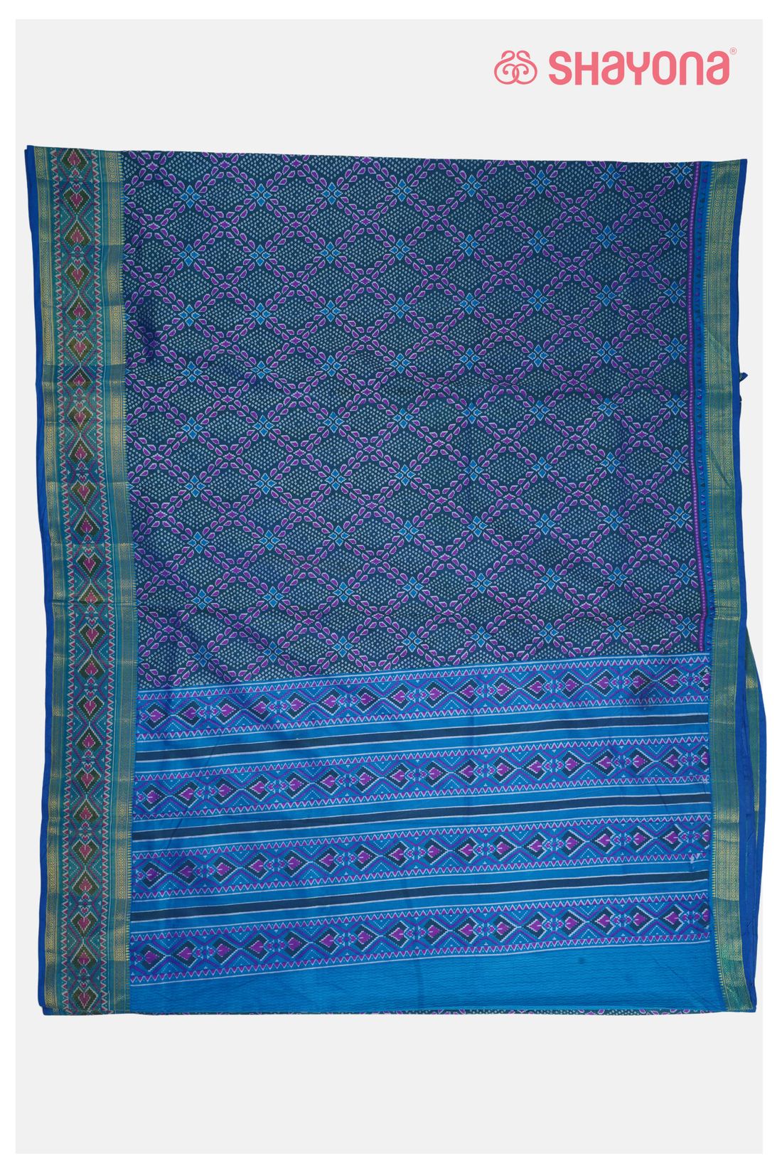 Petrol Blue Patola Saree,Cotton Saree With Printed