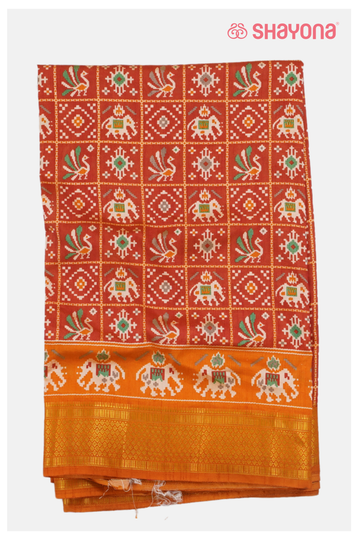 Rust Patola Saree,Cotton Saree With Printed