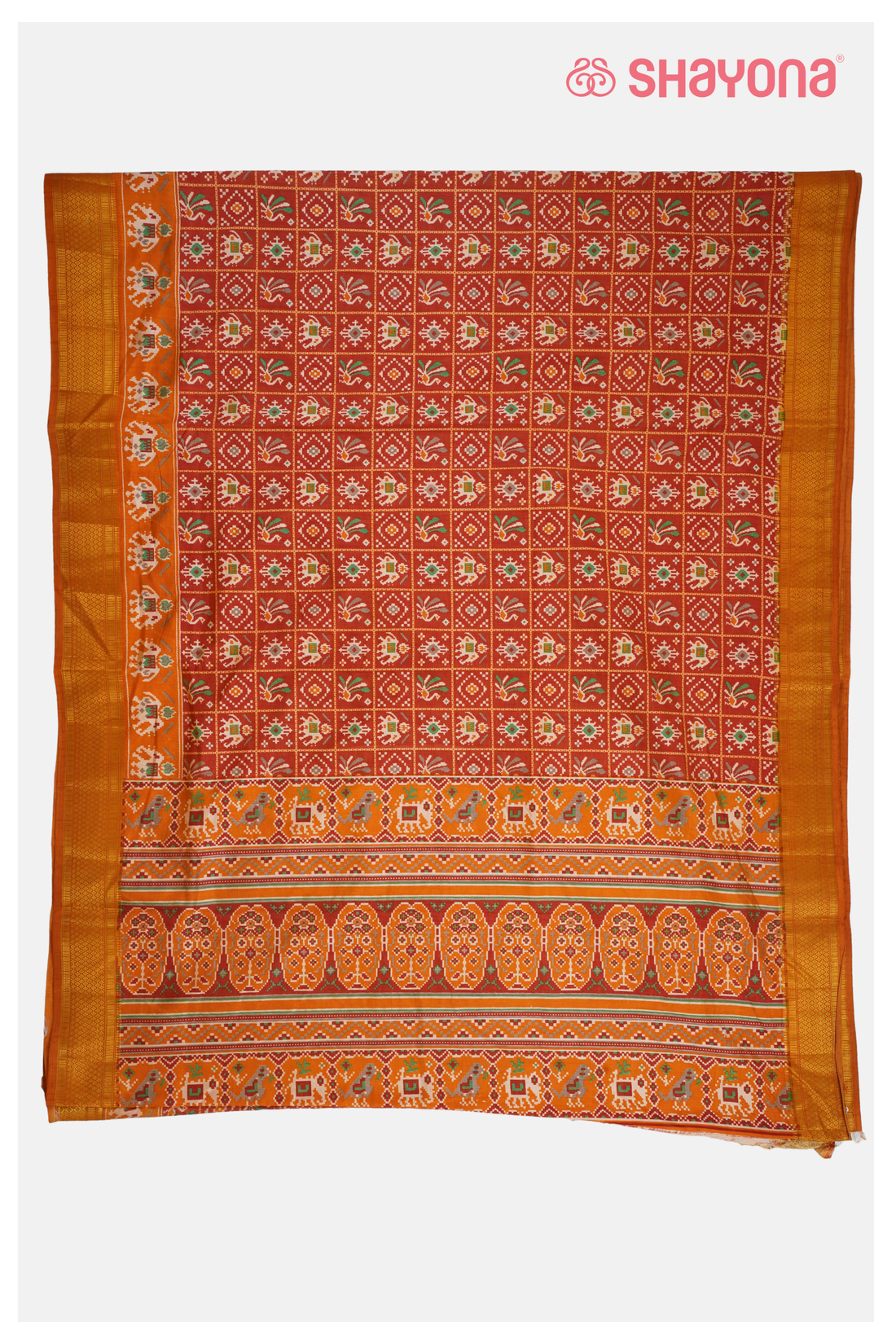 Rust Patola Saree,Cotton Saree With Printed