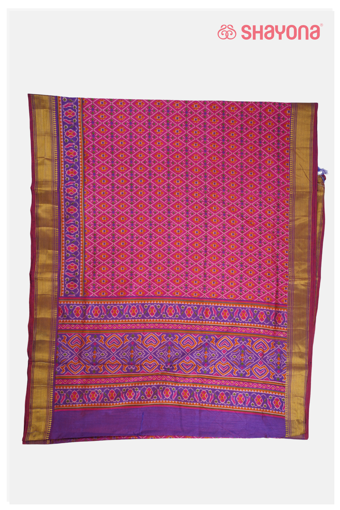 Glossy Rani Pink Printed Patola Cotton Saree