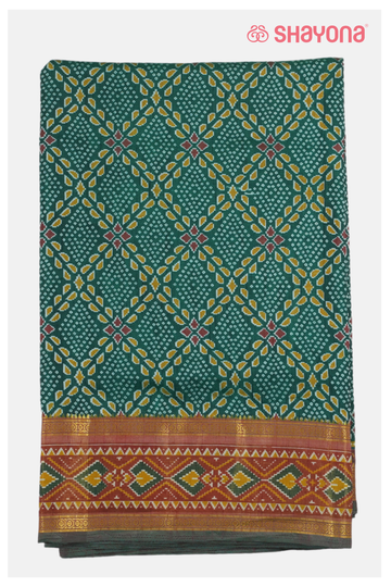 Glossy Bottle Green Printed Patola Cotton Saree