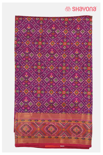 Glossy Purple Printed  Patola Cotton Saree