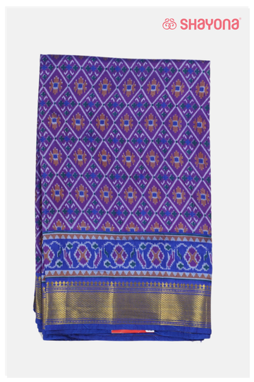Glossy Purple Printed Patola Cotton Saree