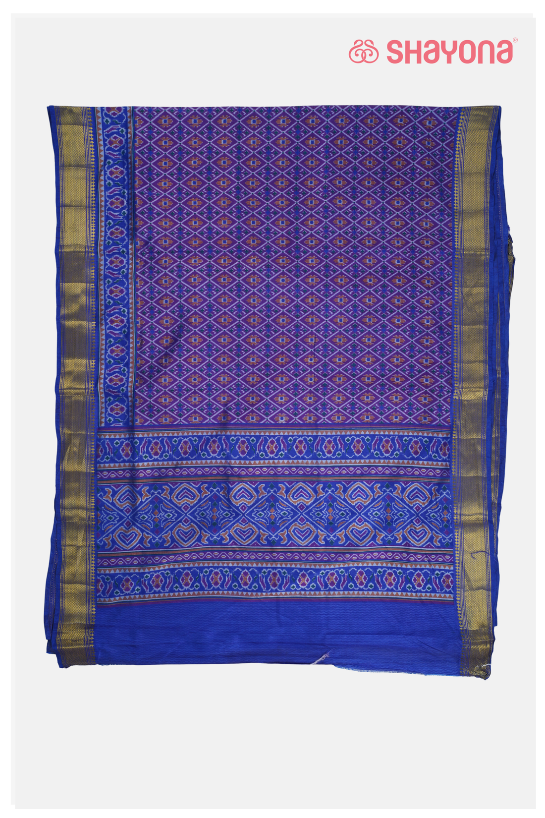 Glossy Purple Printed Patola Cotton Saree
