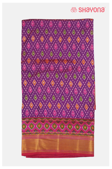 Glossy Violet  Printed Patola Cotton Saree