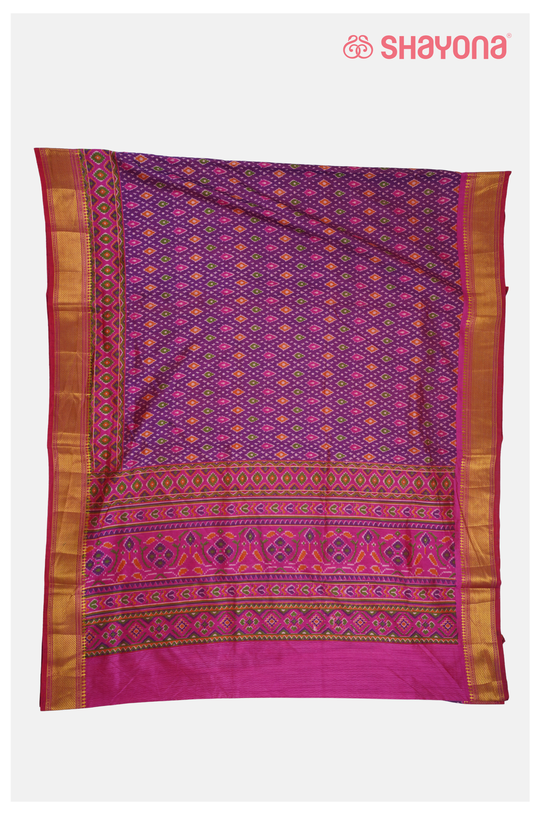Glossy Violet  Printed Patola Cotton Saree