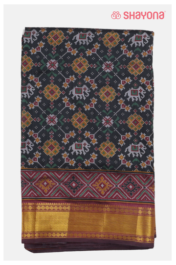 Royal Grey Printed Patola Cotton Saree