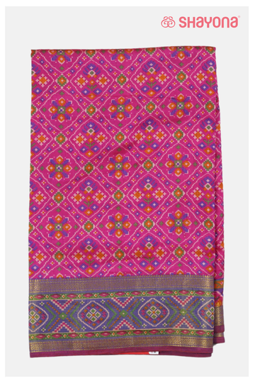 Violet Red Printed Patola Cotton Saree