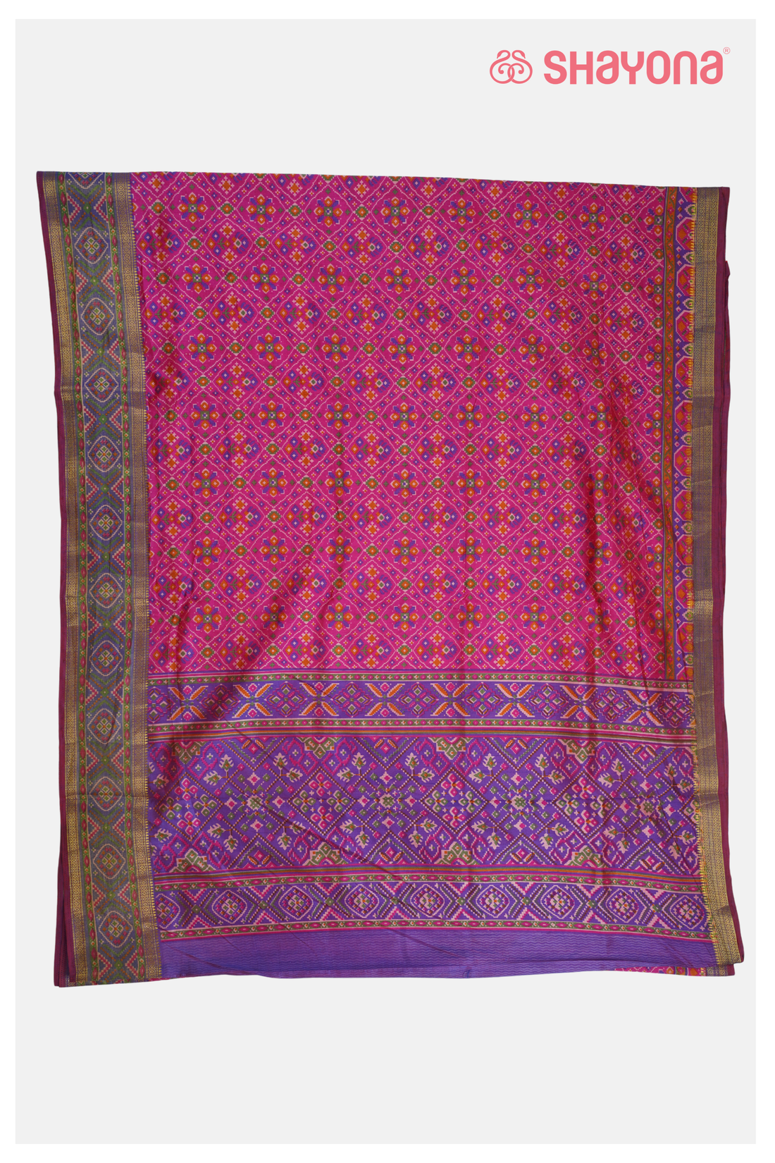 Violet Red Printed Patola Cotton Saree