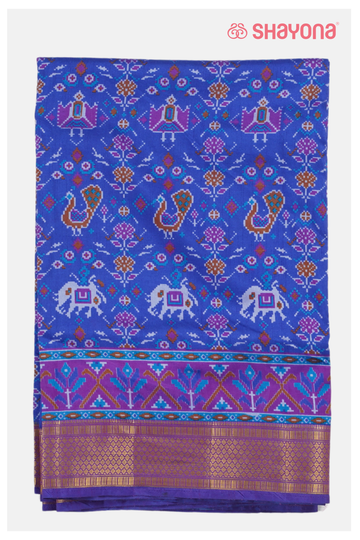 Royal Blue Printed Patola Cotton Saree
