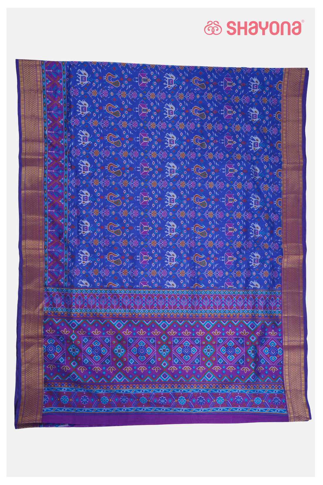 Royal Blue Printed Patola Cotton Saree
