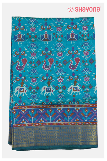 Turquoise Printed Patola Cotton Saree