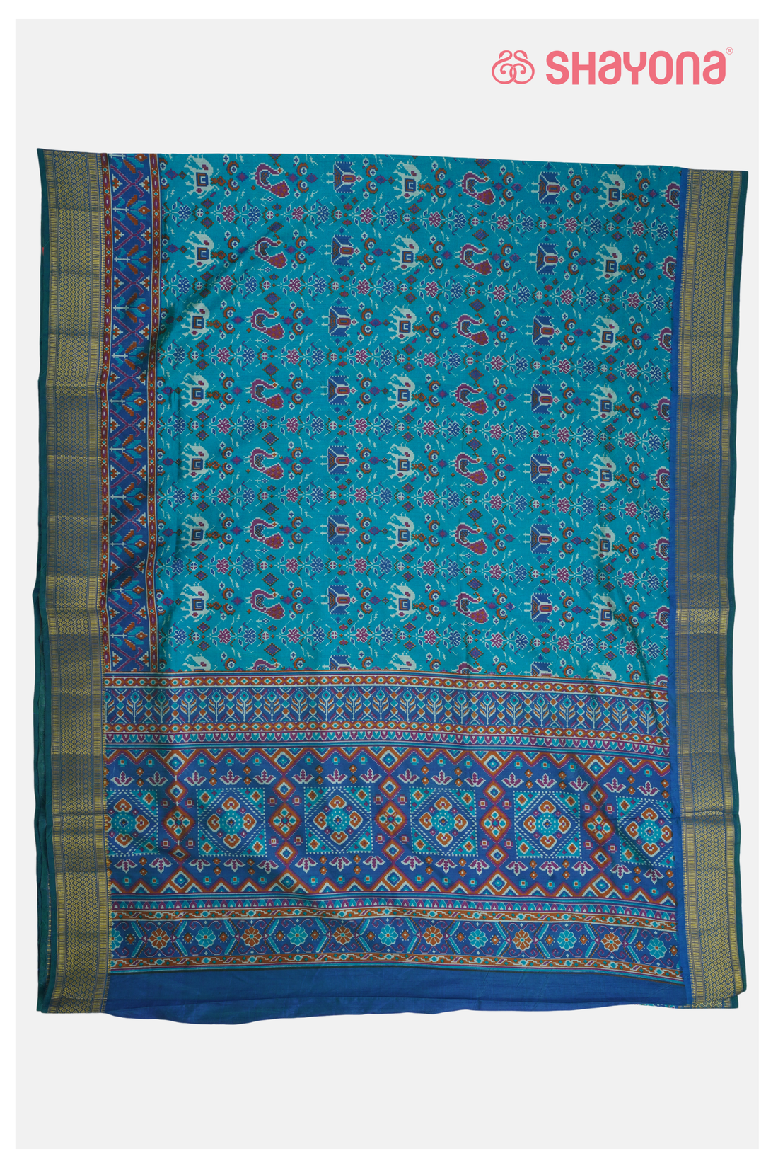 Turquoise Printed Patola Cotton Saree