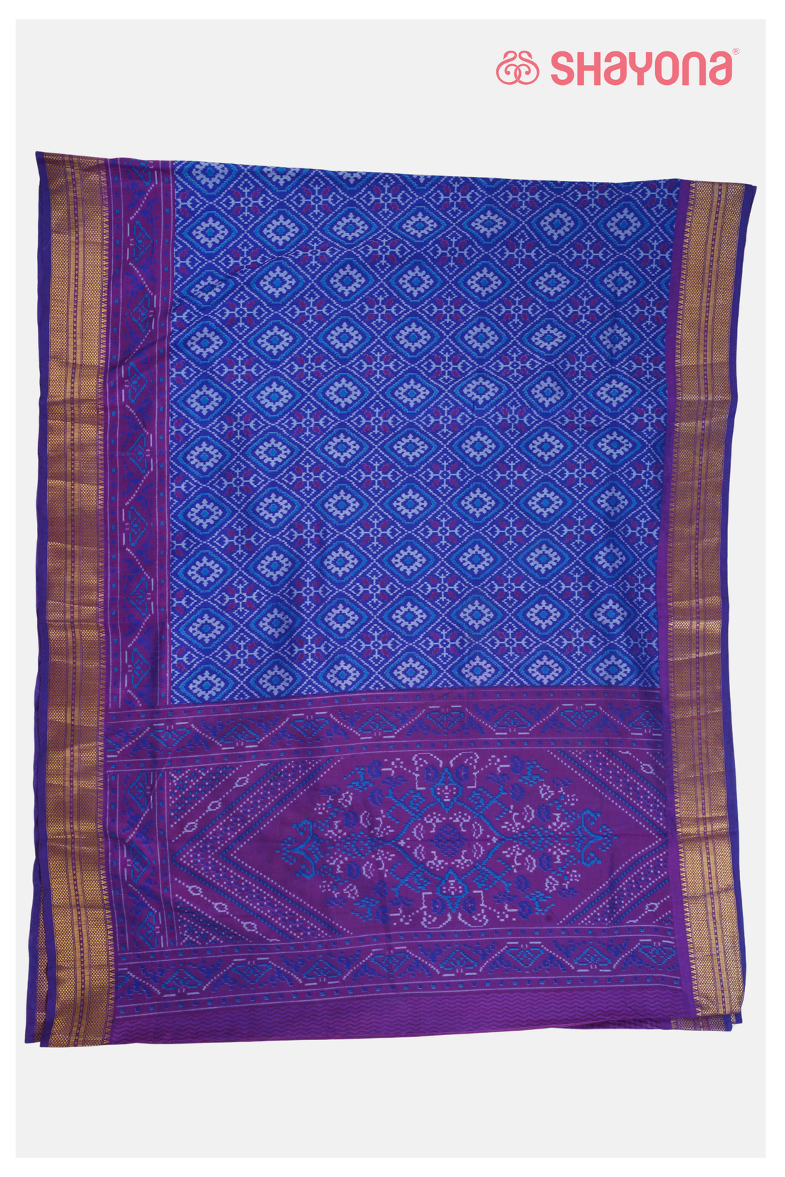 Royal Blue Printed Patola Cotton Saree