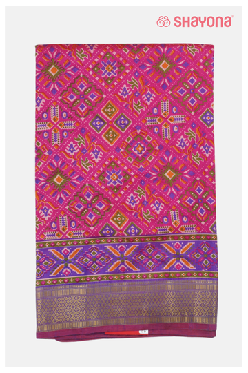 Rani Pink Patola Saree,Cotton Saree With Printed