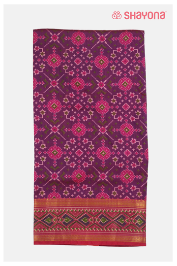 Glossy Plum Printed Patola Cotton Saree