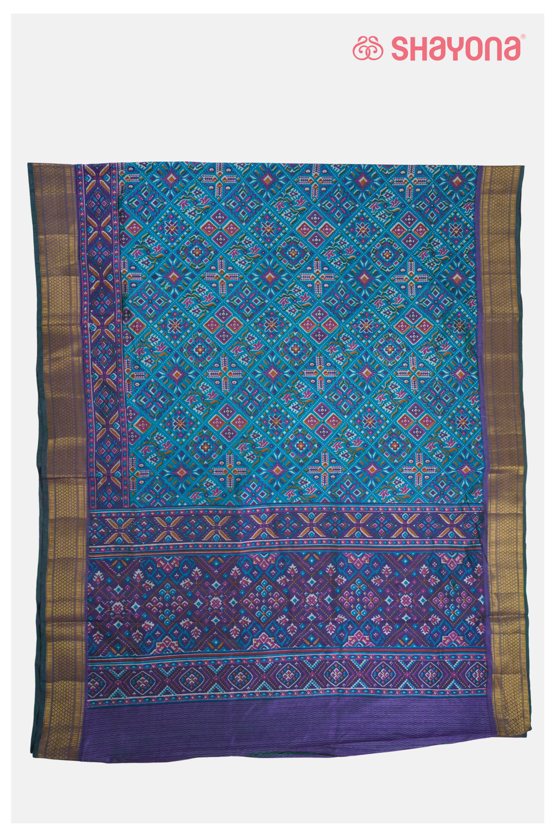Royal Teal Blue Printed Patola Cotton Saree