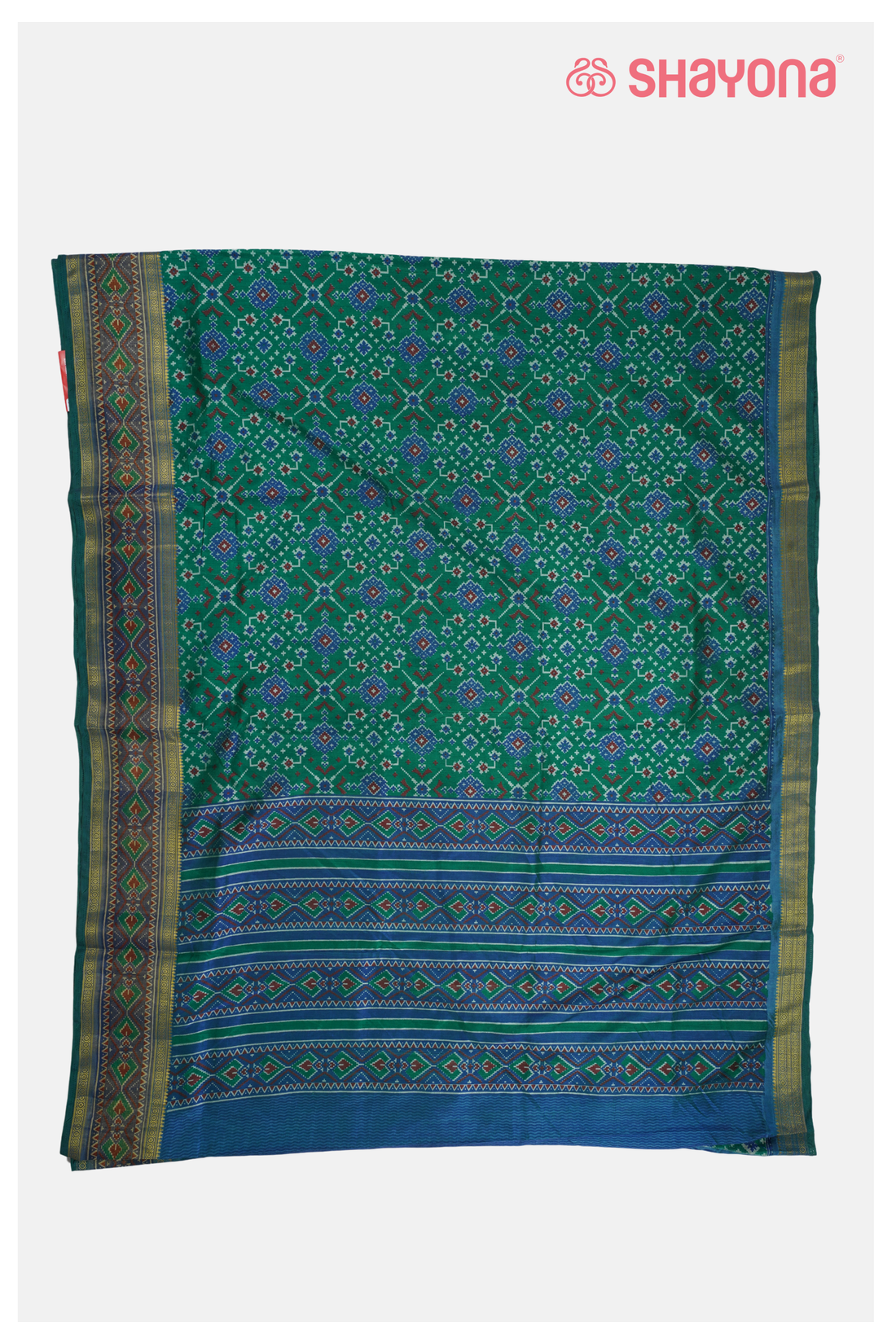Trending Emerald Green Printed Patola Cotton Saree