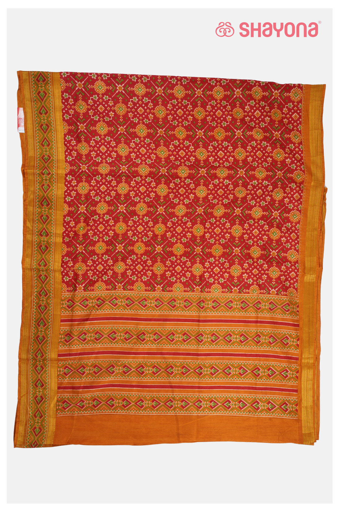 Glossy Red Printed Patola Cotton Saree With