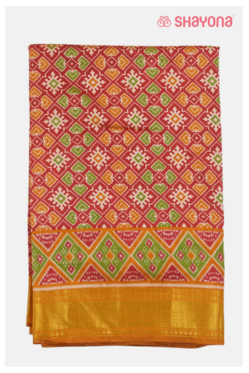 Royal Rust Red Printed Patola Cotton Saree With