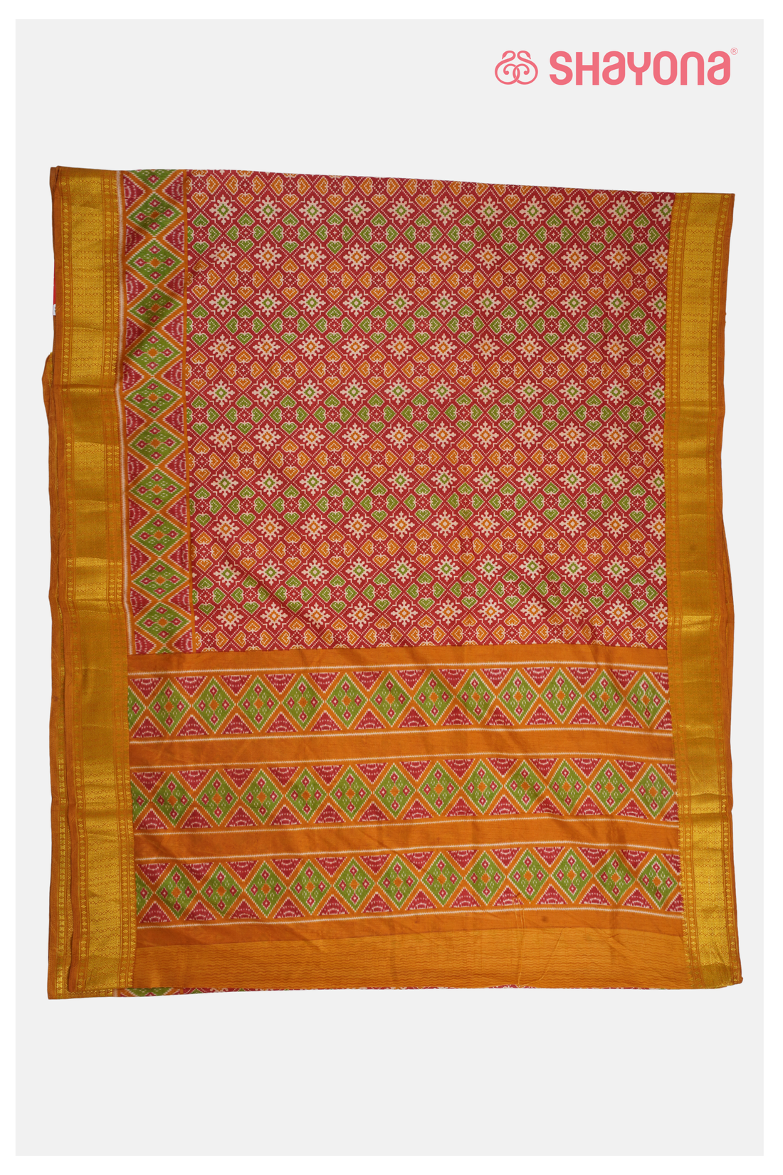 Royal Rust Red Printed Patola Cotton Saree With