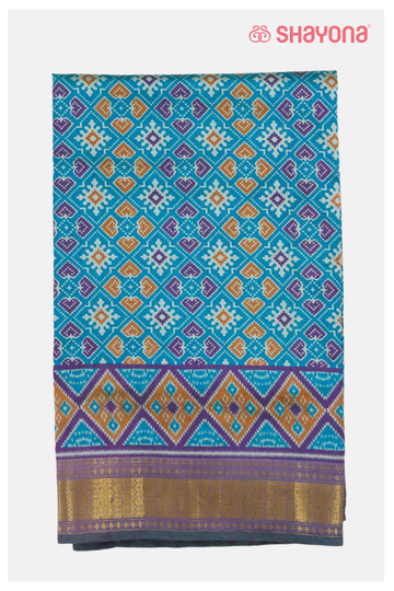 Royal Teal Printed Patola Cotton Saree
