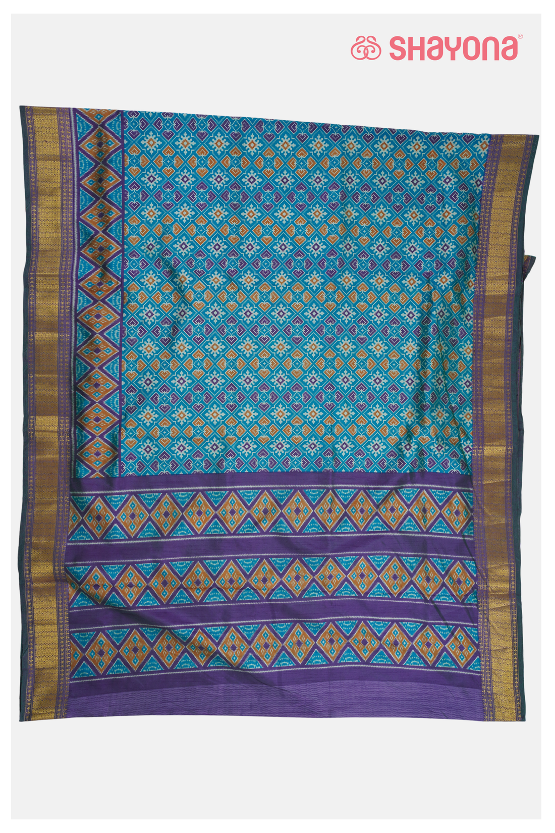 Royal Teal Printed Patola Cotton Saree