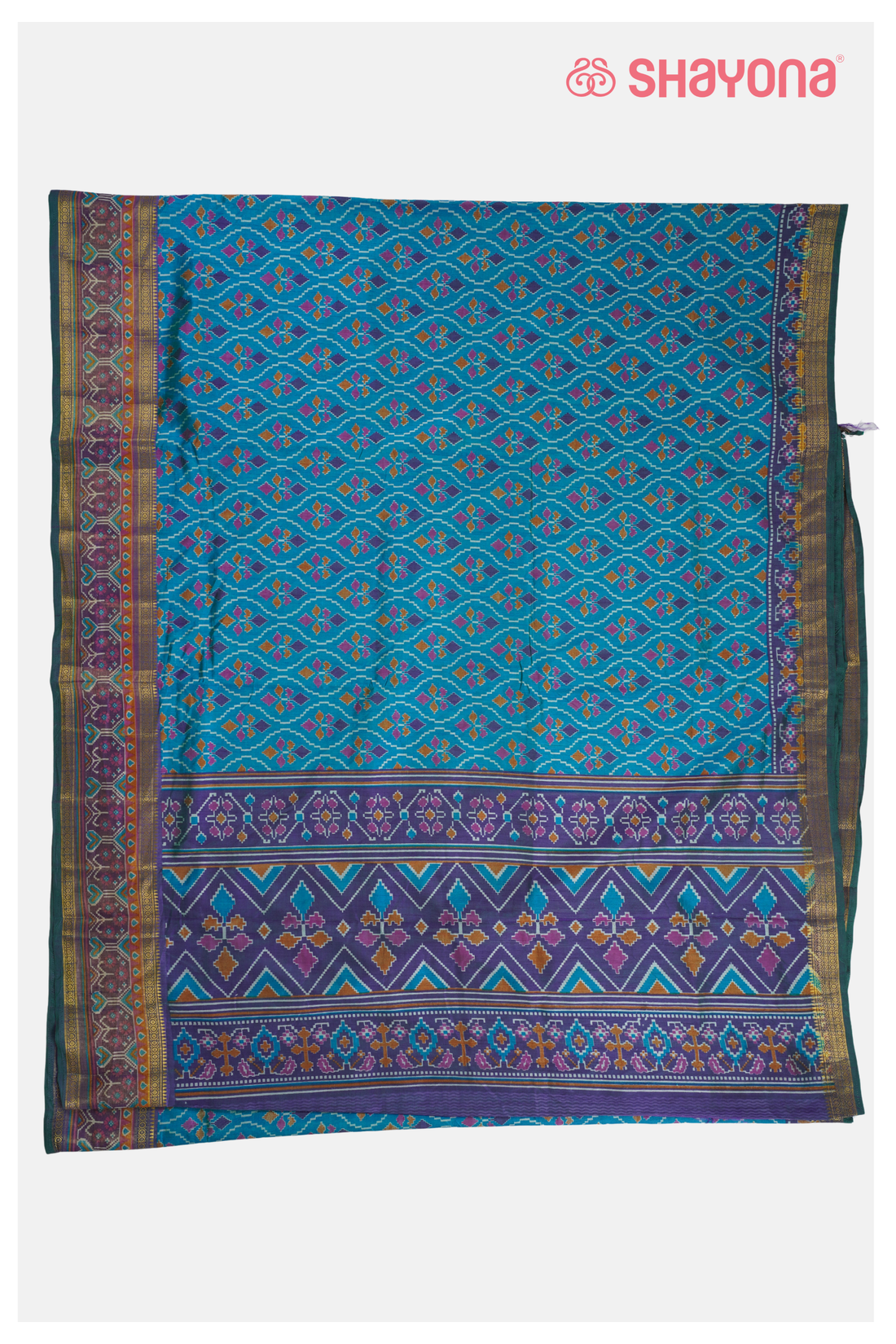 Blue Printed Patola Cotton Saree