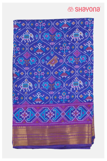 Royal Blue Printed Patola Cotton Saree