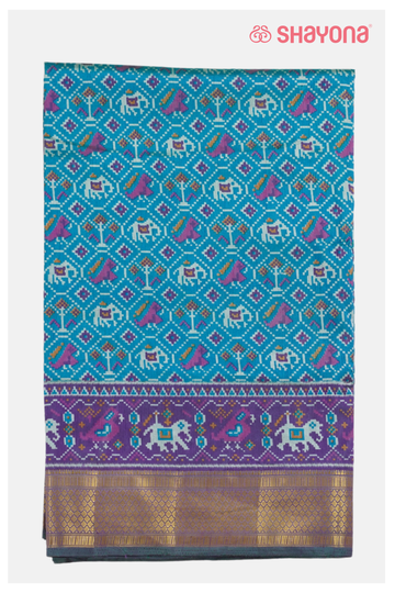 Teal Blue Printed Patola Cotton Saree