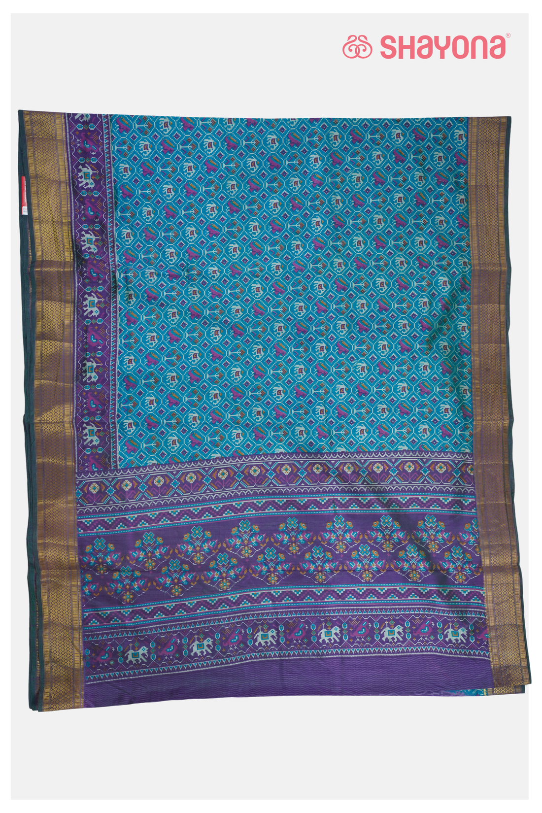 Teal Blue Printed Patola Cotton Saree