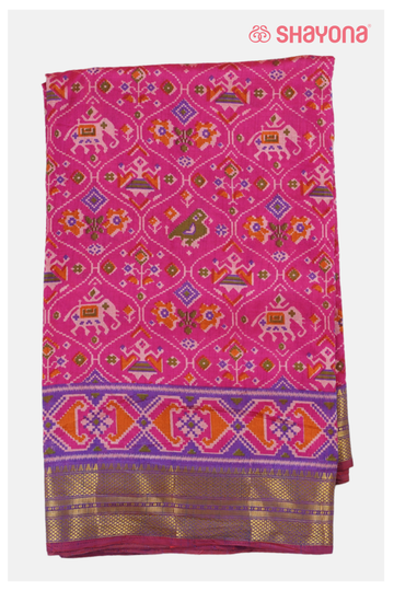 Violet Red Printed Patola Cotton Saree