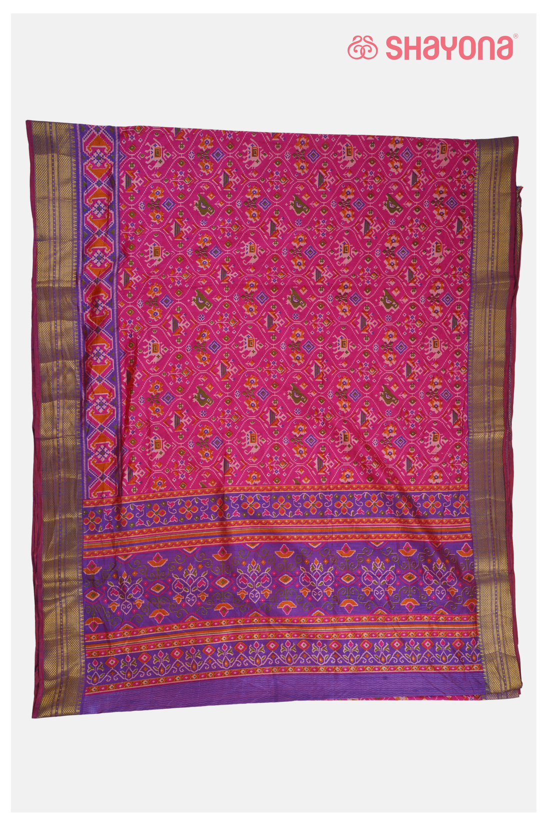 Violet Red Printed Patola Cotton Saree