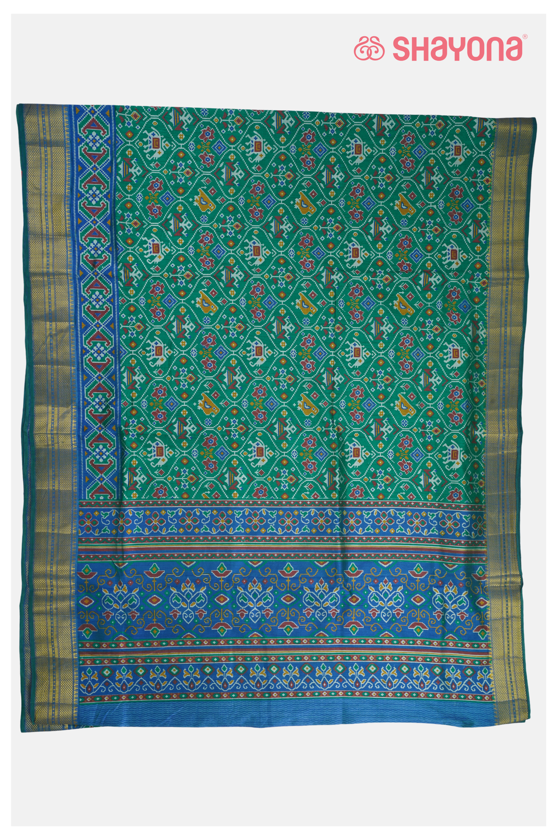 Royal Emerald Green Printed Patola Cotton Saree