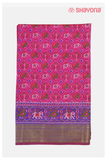 Rani Pink Printed Patola Cotton Saree With