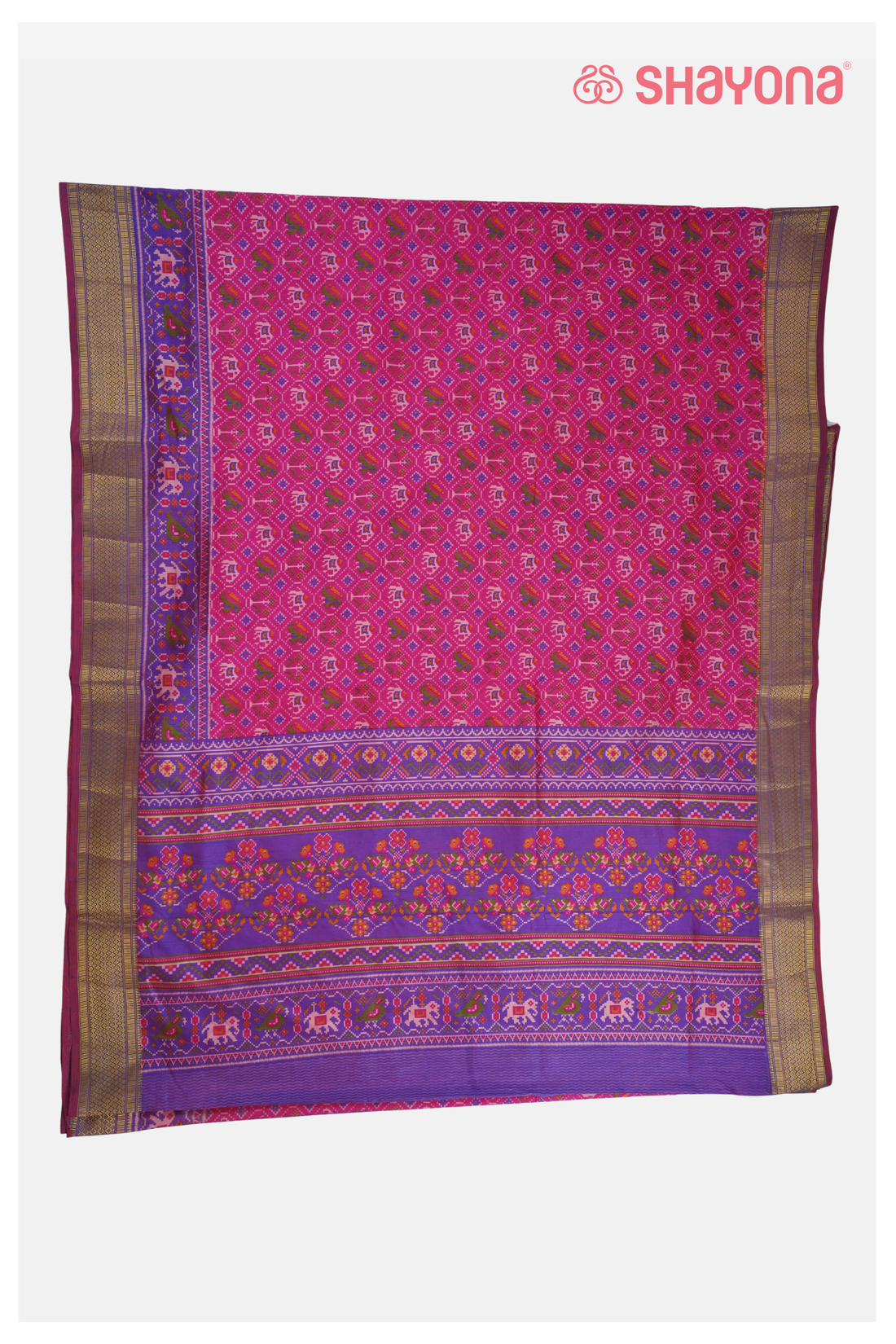 Rani Pink Printed Patola Cotton Saree With