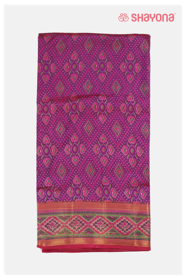 Glossy Magenta Printed Patola Cotton Saree