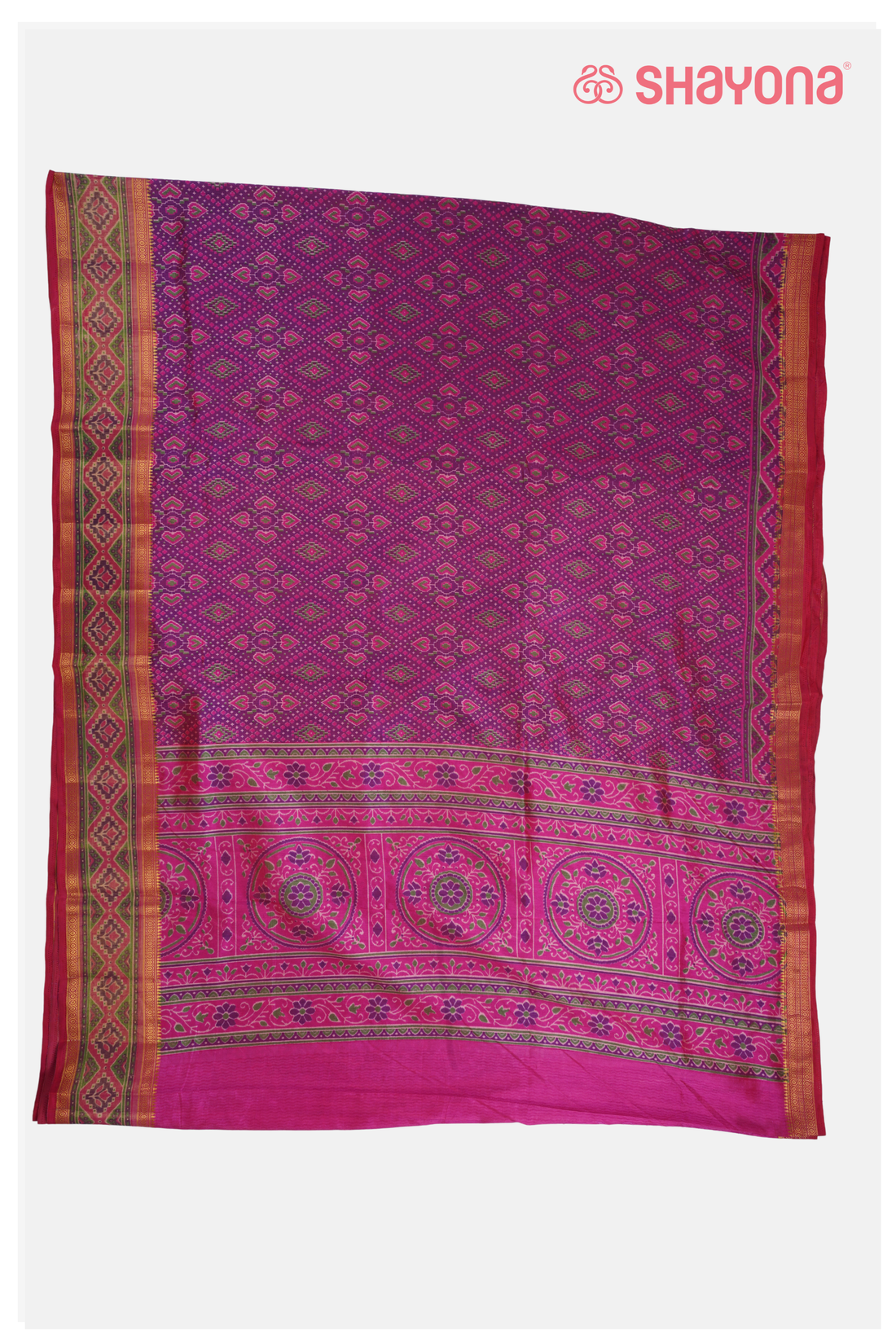 Glossy Magenta Printed Patola Cotton Saree