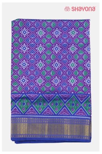 Glossy Purple Printed Patola Cotton Saree