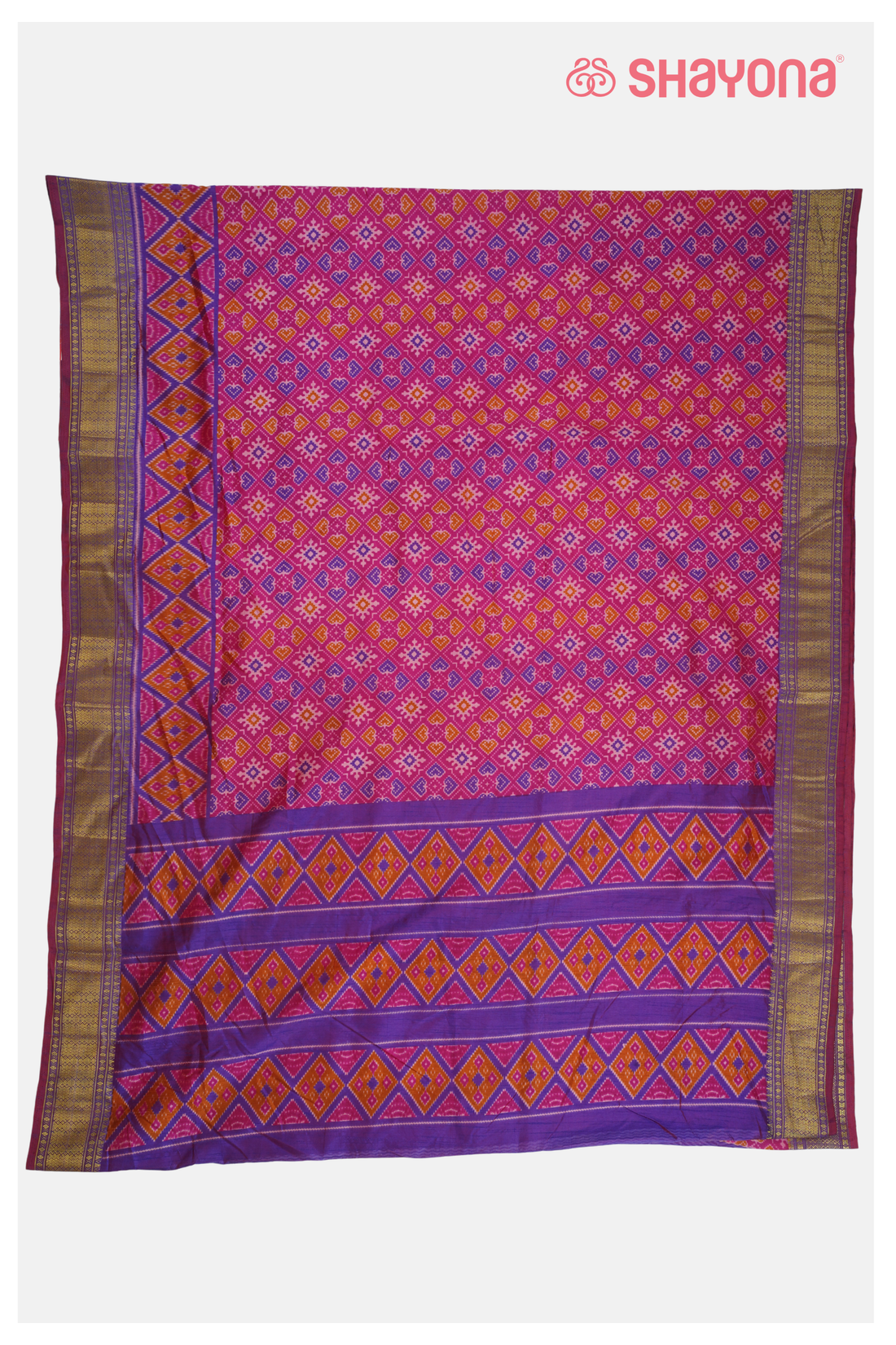 Magenta Printed Patola Cotton Saree
