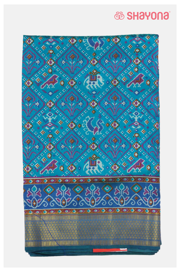 Blue Printed Patola Cotton Saree
