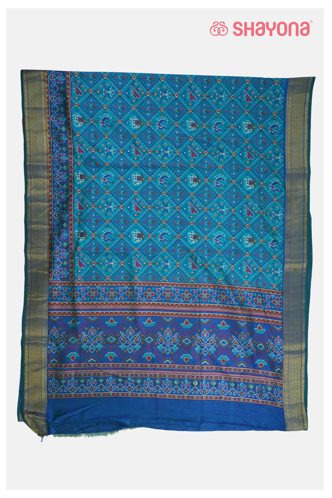 Blue Printed Patola Cotton Saree