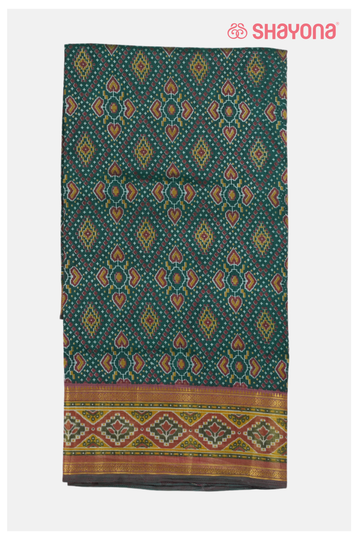 Glossy  Bottle Green Printed Patola Cotton Saree With