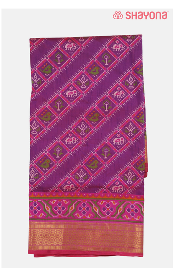 Glossy Purpleprinted Patola Cotton Saree With