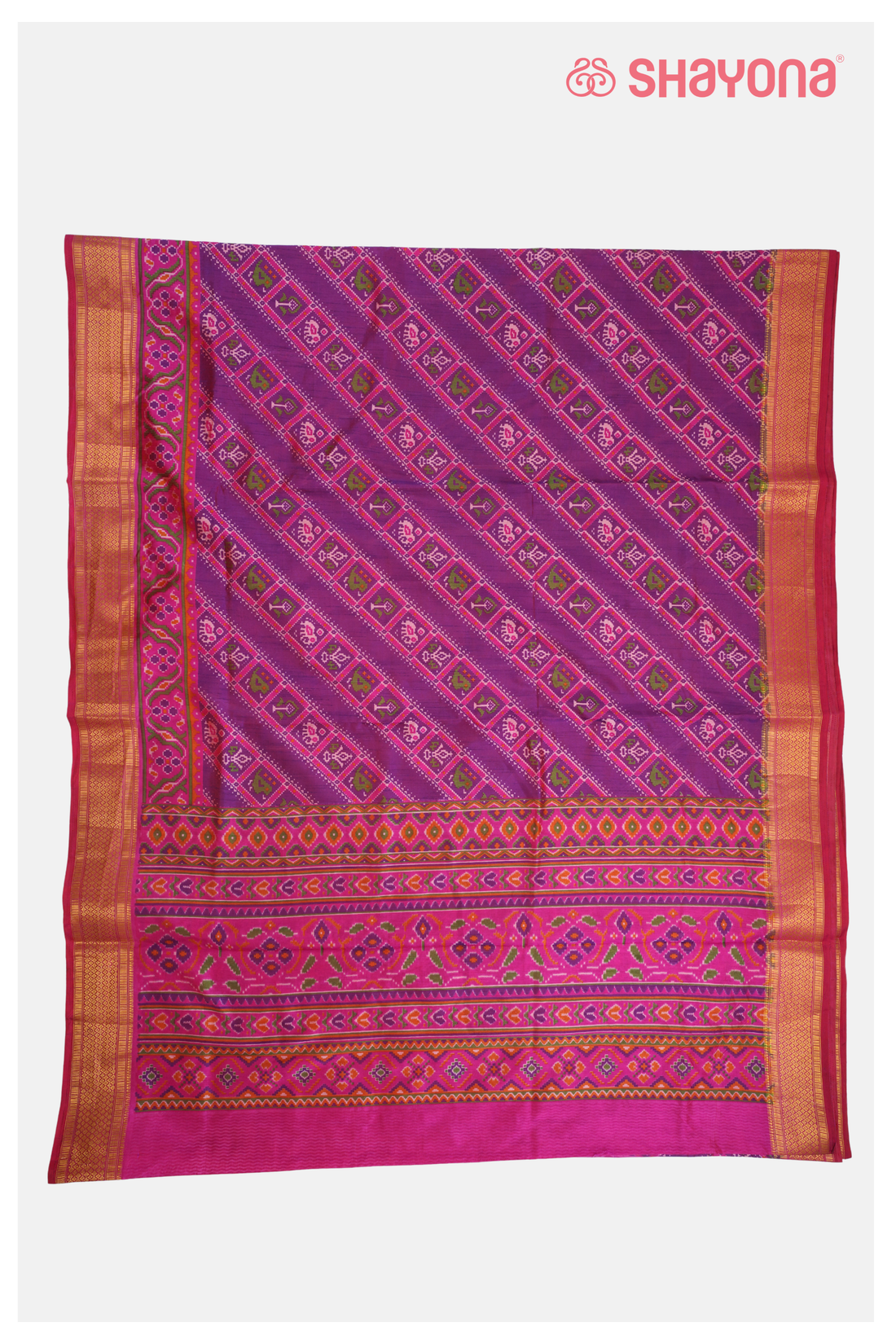Glossy Purpleprinted Patola Cotton Saree With