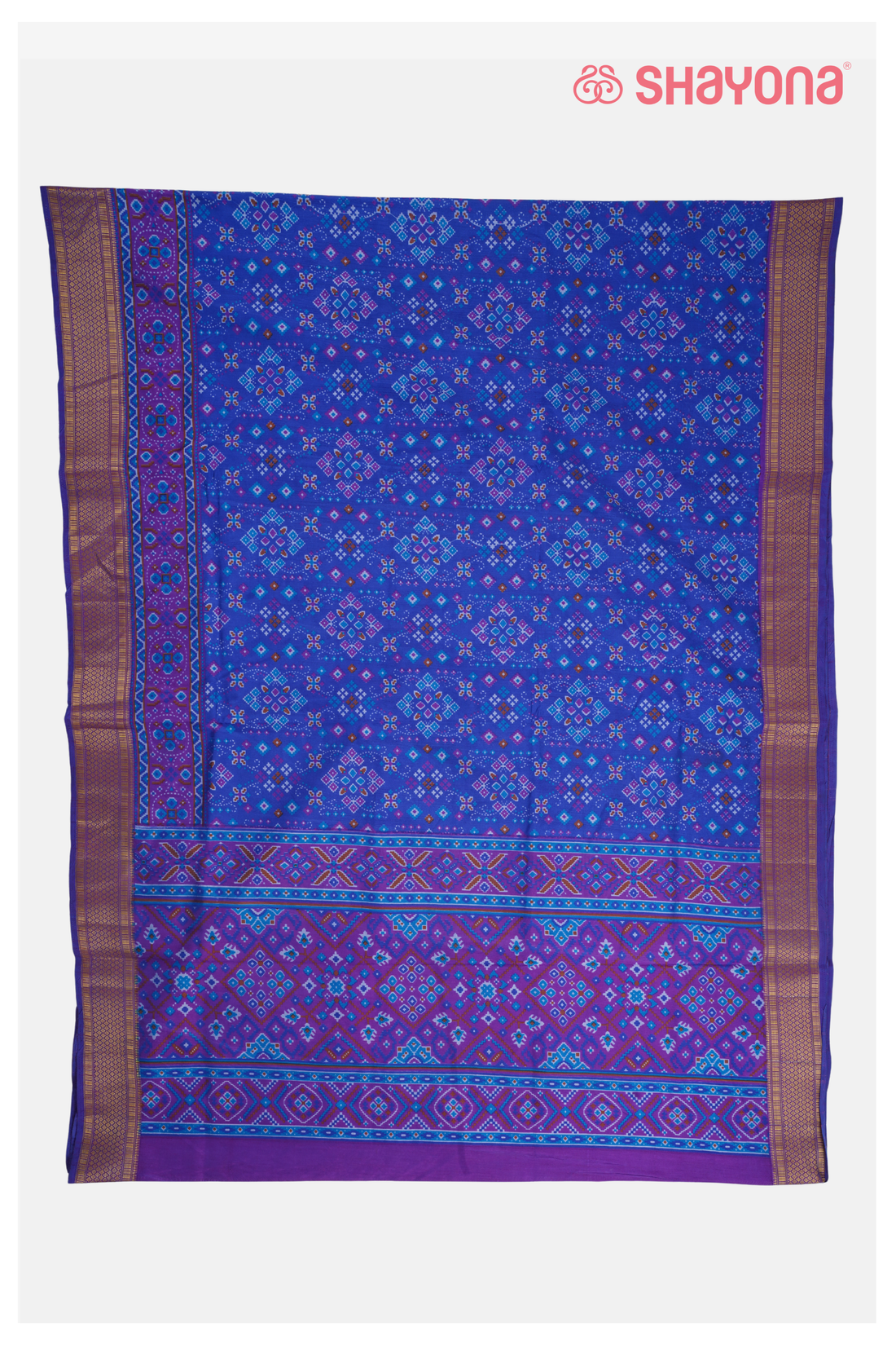Royal Blue Printed Patola Cotton Saree