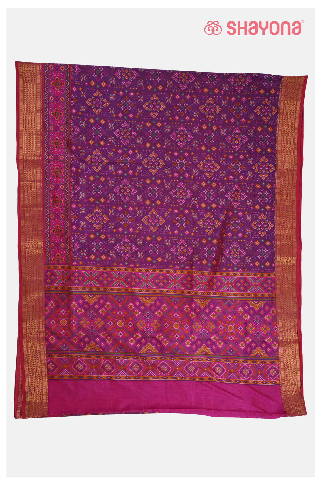 Glossy Violet  Printed Patola Cotton Saree