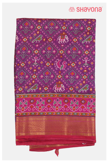 Glossy Purple  Printed Patola Cotton Saree