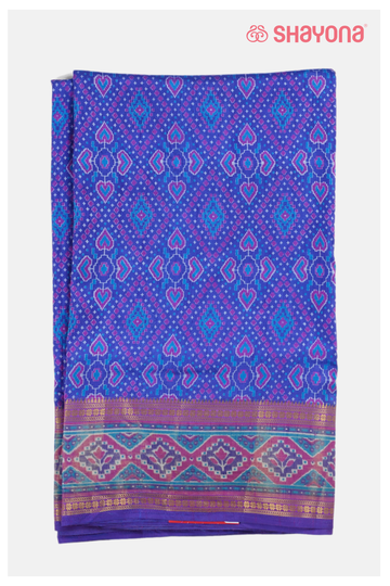 Royal Blue Printed Patola Cotton Saree